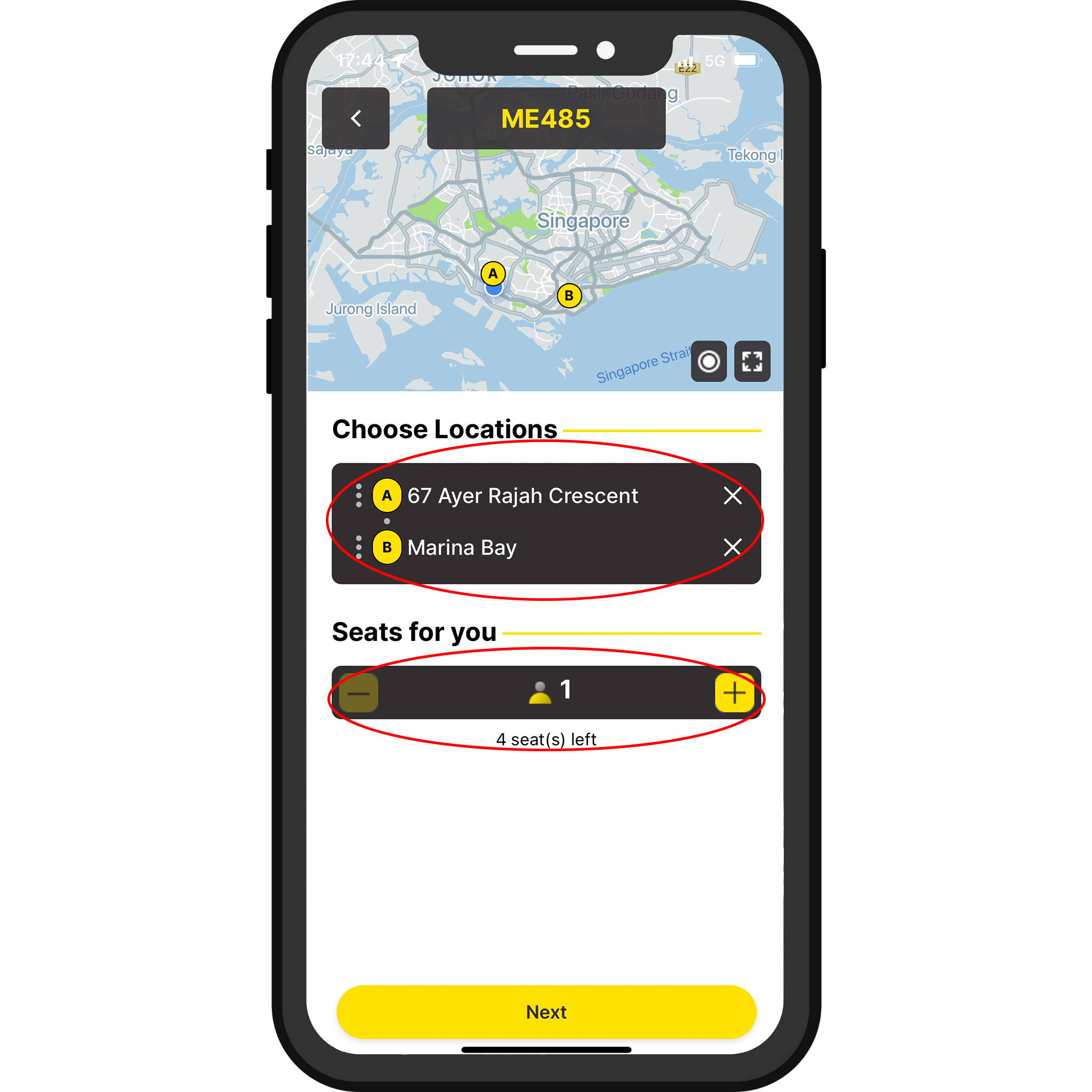 Step 6: Key in your pick-up & drop-off locations as well as the number of seats you need.